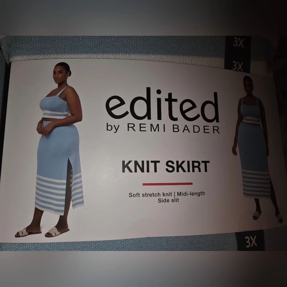 Blue and White Striped Women's Skirt and Matching Top SET 3X‎ Vacation,resort